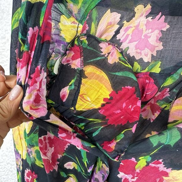 VTG 80's Jacque & Koko‎ Shirt Button Up 26/28 Floral Hawaiian Artsy Boho Sheer - Picture 13 of 14